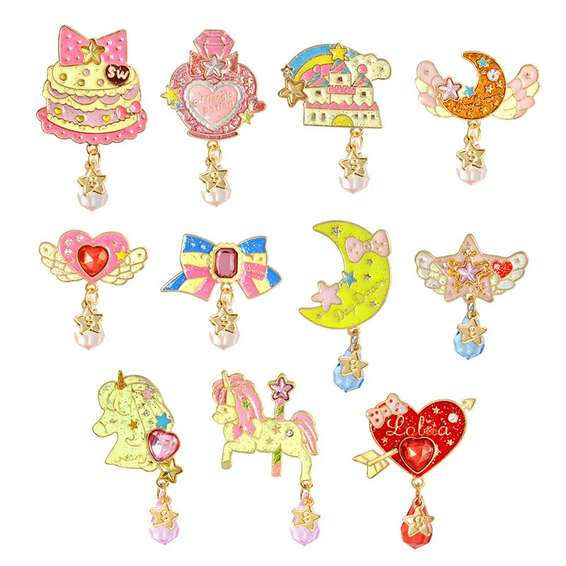 Мультфильм сладкий животное лошадь пони торт луна духи дом воротник значок на