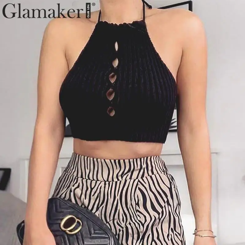 Женский укороченный топ с открытой спиной Glamaker вязаный летний сексуальный на