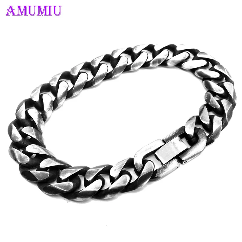 AMUMIU ювелирный мужской браслет кубинские звенья и цепи из нержавеющей стали для