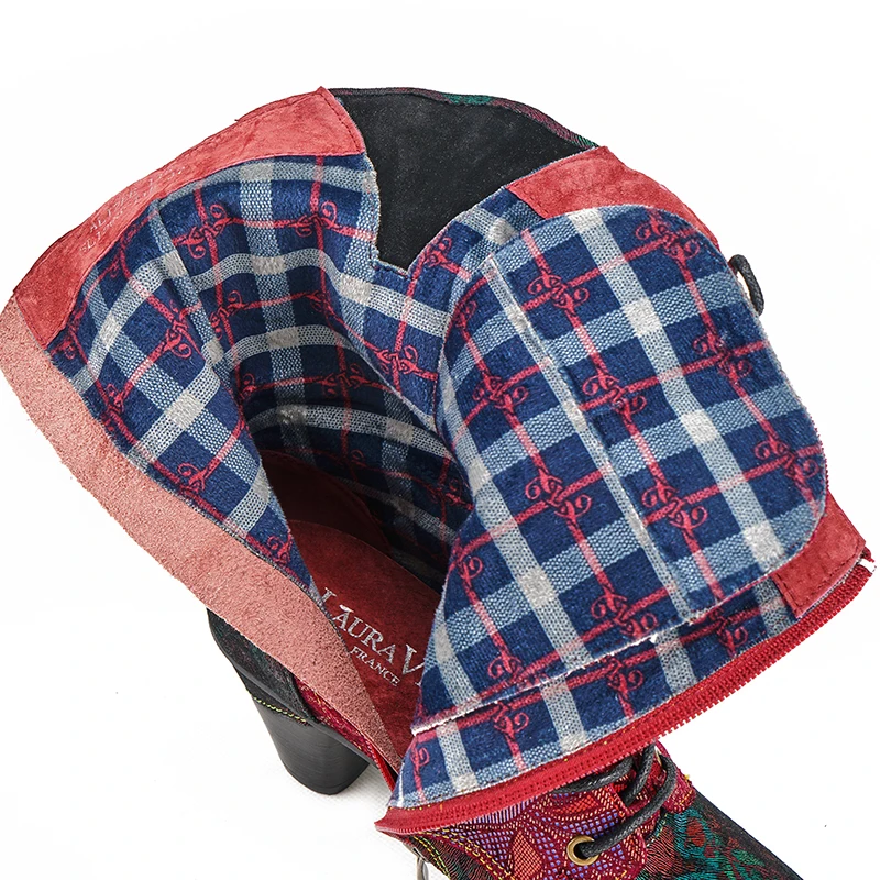 

Laura Vita Retro Genuine Leather Mid-calf Boots Printed Shoes Woman Fashion Ladies Women Boots Zipper Block Heels Ladies Shoes