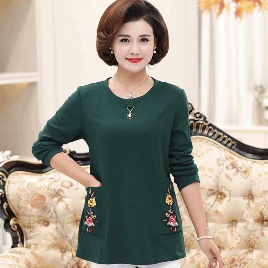 warm tops fall winter women thick long sleeves t-shirts velvet jersey plus size middle age mother shirt pulloves bottoming shirt