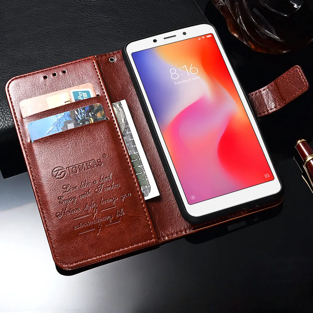 TOMKAS Flip Case for Xiaomi Redmi 6A 6 360 Protective Wallet Cover Luxury Leather + Silicon |