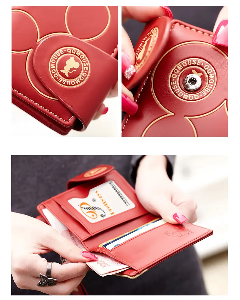 Женский кошелек из искусственной кожи, дизайнерский кошелек с Микки Маусом, модный кошелек на застежке-молнии с карманом для монет, Женский кошелек для кредитных карт, carteras mujer