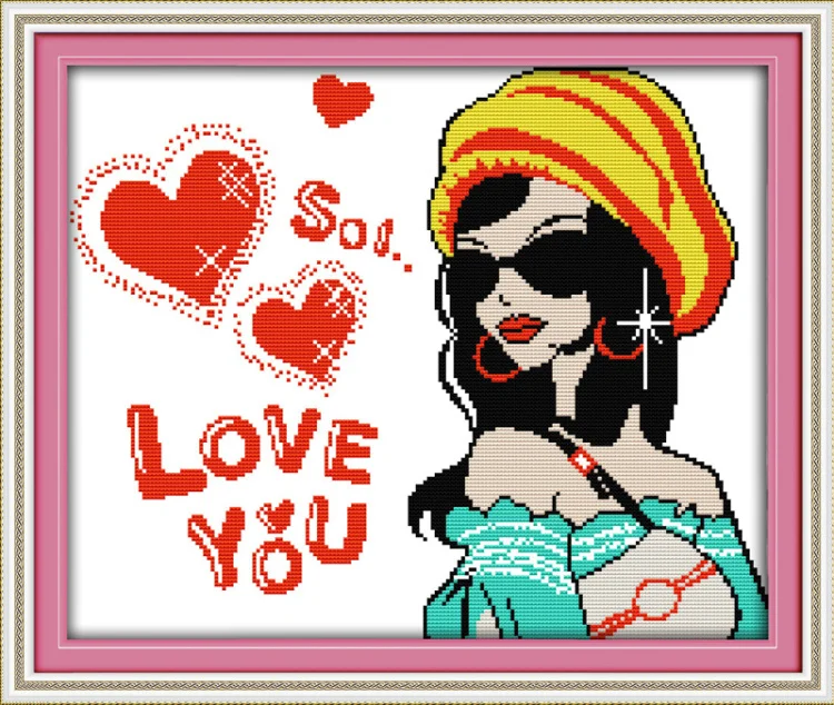 A fashion woman beauty girl love diy painting counted print on canvas DMC 14CT 11CT Cross Stitch kits Needlework Embroidery Sets | Дом и сад
