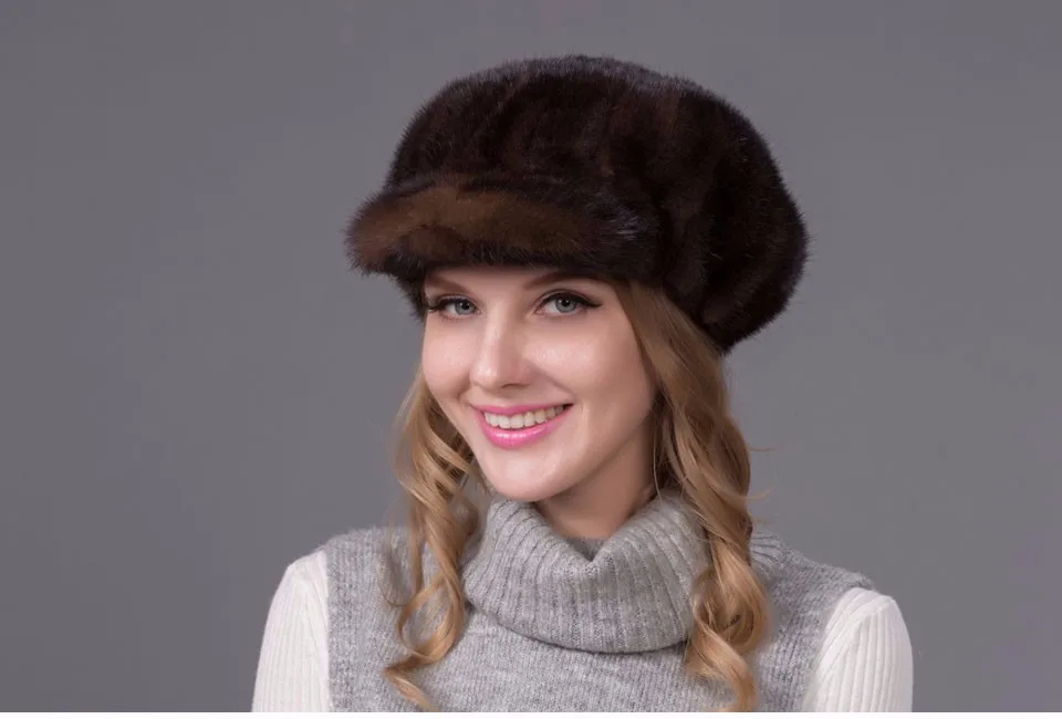 Новое поступление, милые норковые меховые шапки, меховая шапка из натуральной норки для зимы, женская модная русская меховая шапка, теплые коричневые меховые шапки
