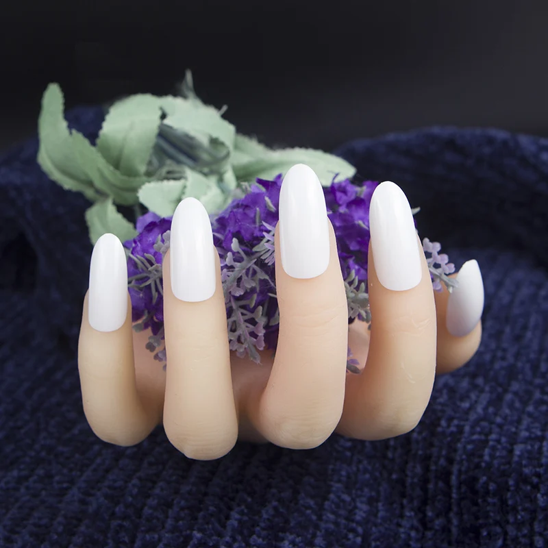 24 шт белый цвет овальные Длинные круглые накладные ногти искусственный