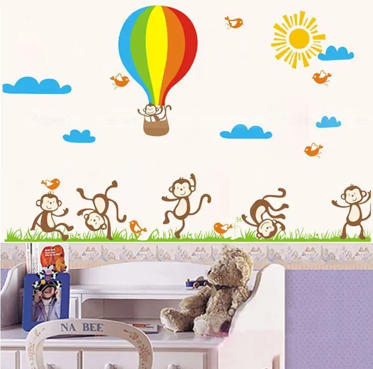 Популярные Мультяшные наклейки на стену со съемной маленькой обезьянкой луга
