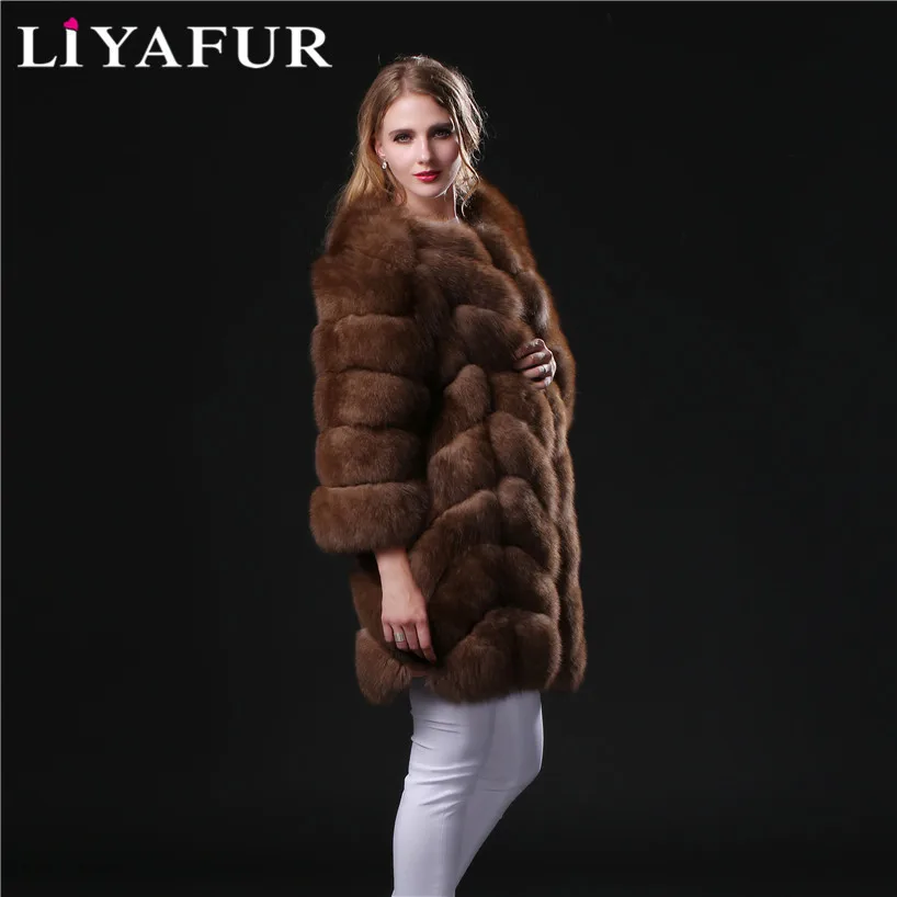 LIYAFUR Новая мода съемный рукав пальто натуральная натуральный мех песца длинные