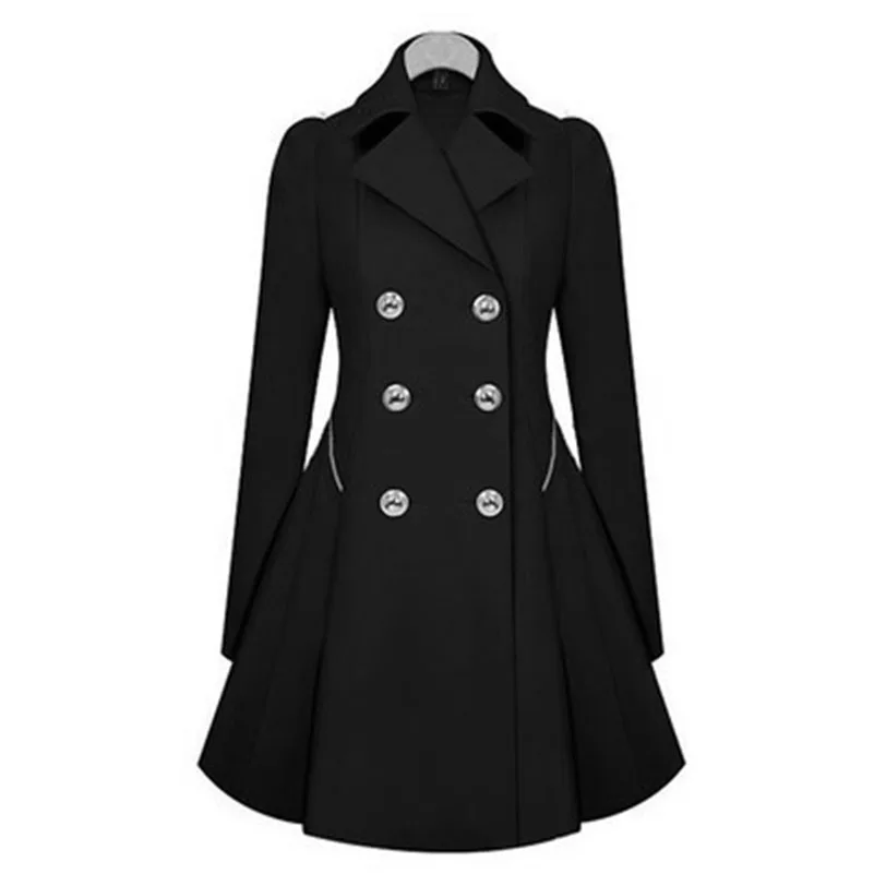 Зима длинный плащ пальто для Для женщин бренд двубортный с длинными рукавами