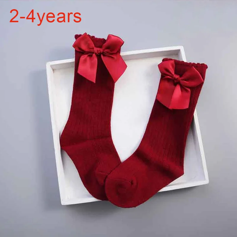 wine red 2 to 4years Милое платье принцессы с носочки для девочки Гольфы с бантом для девочек, носки для девочек милые Детские носки Длинные носки без пятки Детские гетры, башмаки - Цвет: wine red 2 to 4years