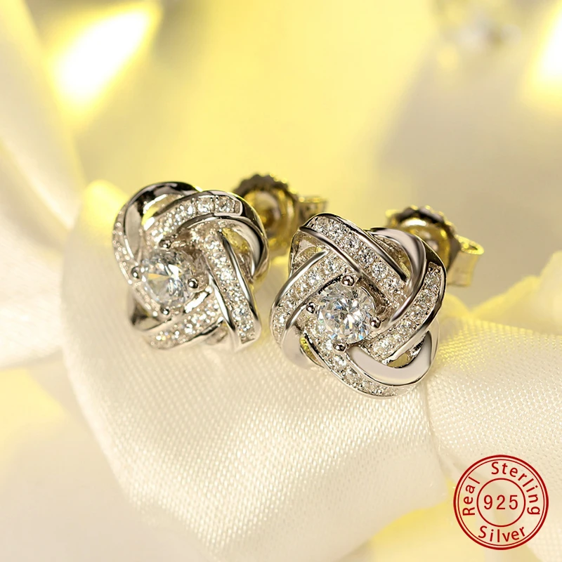 Женские серьги-гвоздики геометрической формы из серебра 100% пробы