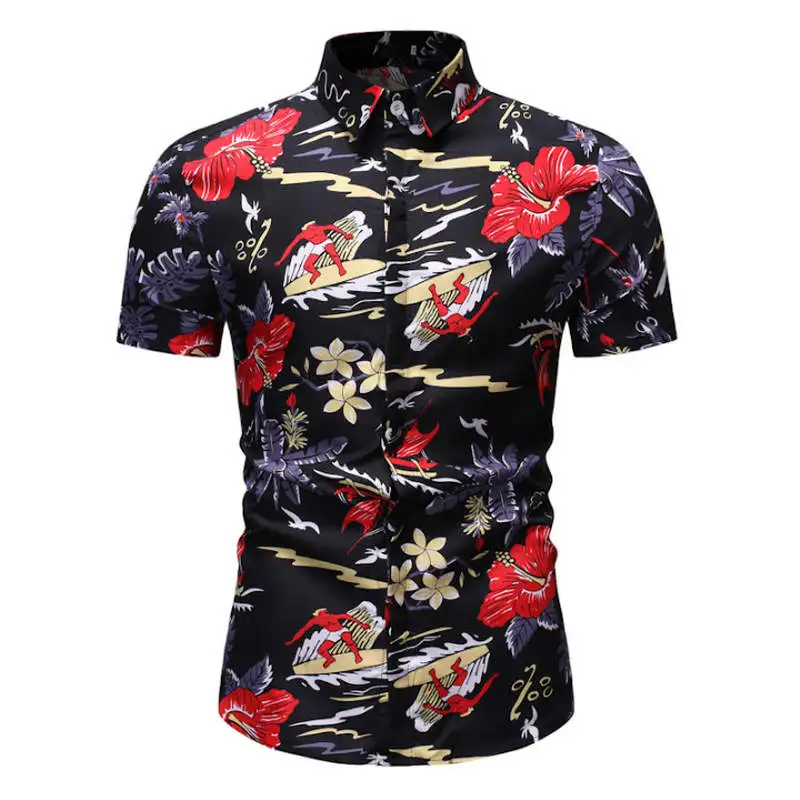 HZ04 red Мужские Гавайские рубашки мужские повседневные Camisa Masculina печатные пляжные рубашки мужская рубашка навыпуск с ярким рисунком короткий рукав Летняя Праздничная рубашка - Цвет: HZ04 red
