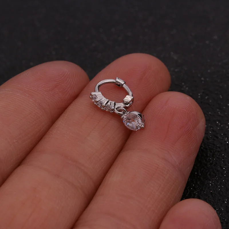 Cz dangle Feelgood, новинка, Cz, крестик, сердце, бант, маленький хрящевой обруч, серьги, спираль, пирсинг, ювелирное изделие, Сережка в виде раковины - Окраска металла: Cz dangle