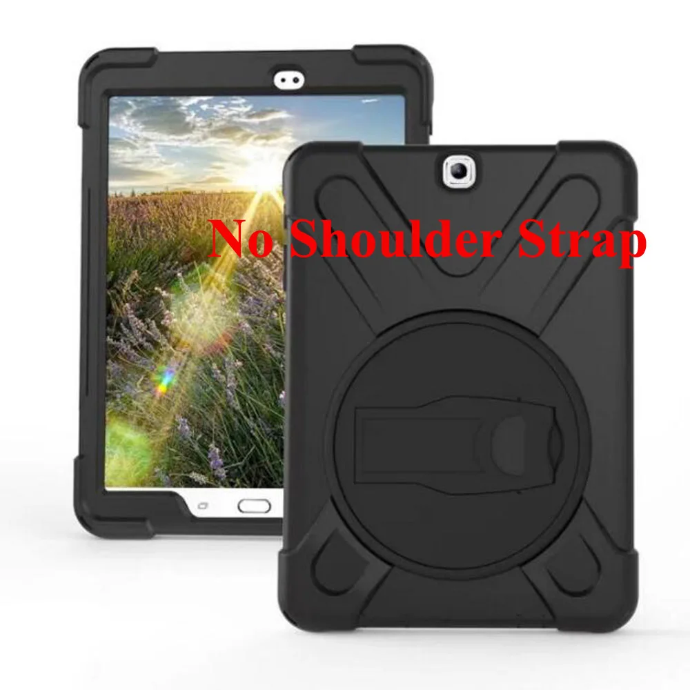 black Чехол для Samsung Galaxy Tab S2 9,7 T810 T815 T813 T819, безопасная Противоударная сверхмощная Броня 360 Вращающаяся подставка+ плечевой ремень - Цвет: black