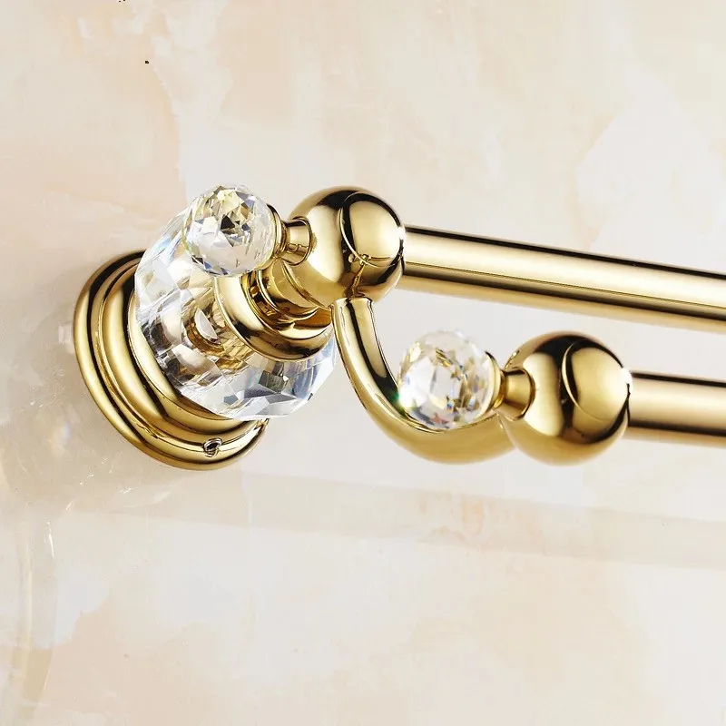 Двойной держатель для полотенец с золотыми кристаллами 50 см | Обустройство дома