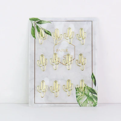 cactus 12 шт./упак. ins Золотой Фламинго неоновые кактус металлический зажим для бумаги закладки Закладка для книги тэг клип для изготовления обложек книг канцелярские Прямая - Цвет: cactus