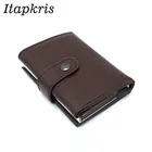Мужской держатель для кредитных карт из искусственной кожи, защитный кошелек, выдвижной блокирующий чехол для денег, алюминиевый автоматический банковский чехол коричневого цвета