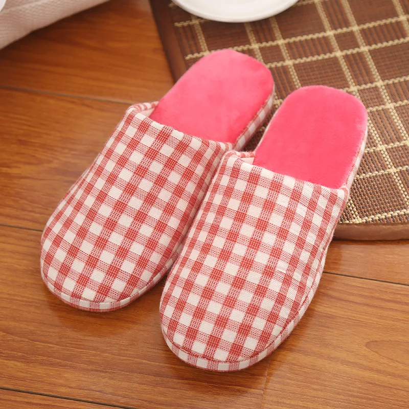 Домашние тапочки Для женщин 2018 зимняя обувь карамельного цвета теплый клетчатые