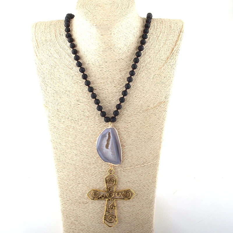 Модные богемные ювелирные изделия лавовый камень длинное узелковое большое