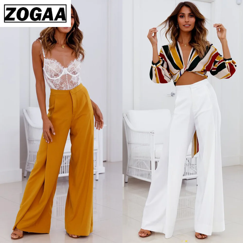 Женские широкие брюки белый желтый спортивный костюм укороченные с высокой