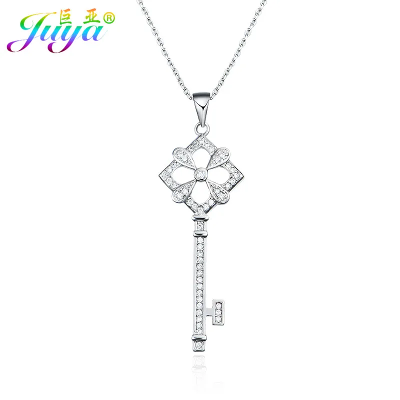 White Gold Necklace Ручной работы DIY материал для изготовления украшений роскошный цветок ключ кулон аксессуары для женщин Свадебный день рождения чокер колье изготовление - Окраска металла: White Gold Necklace