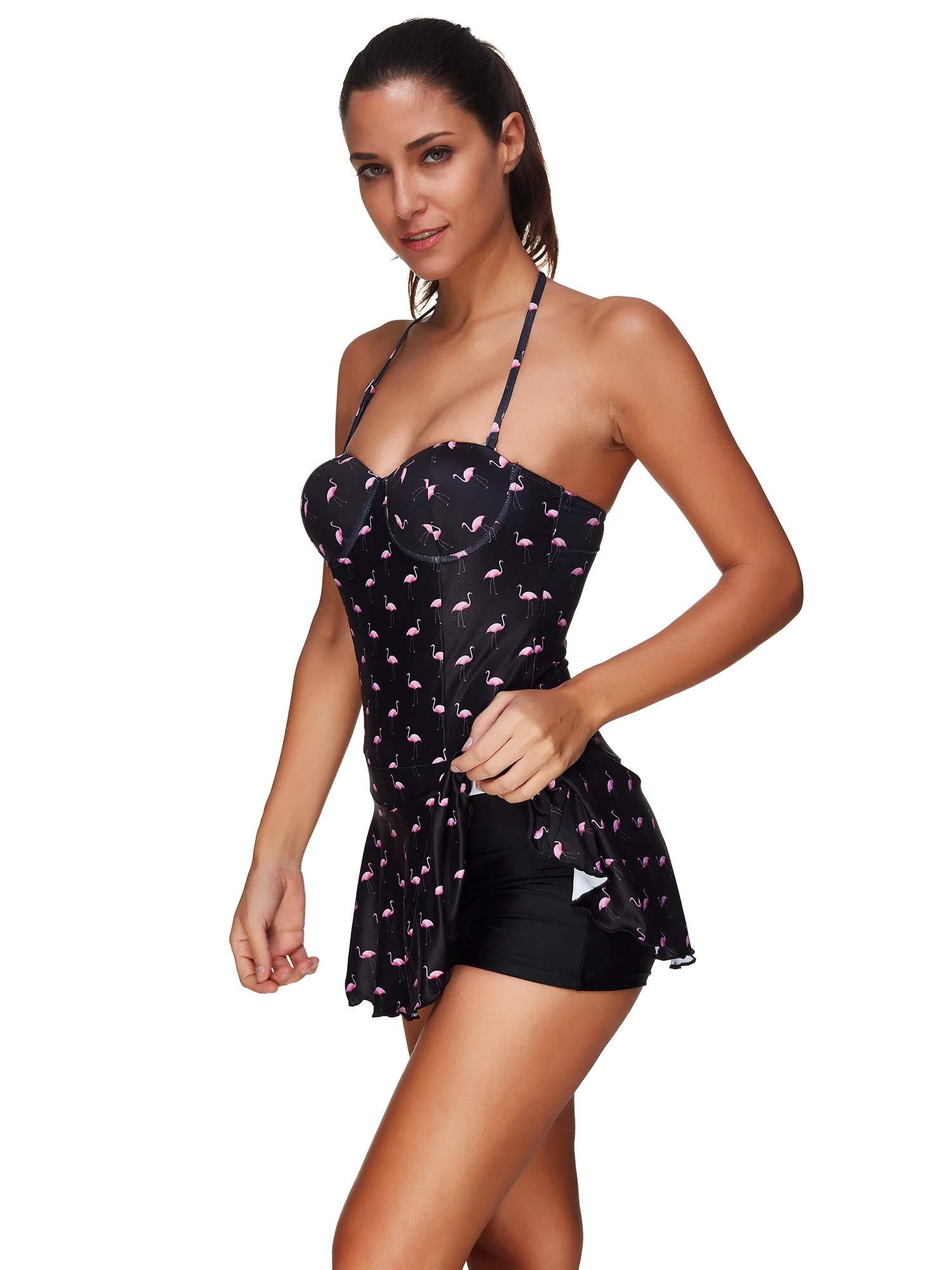 TCBSG Flamingo Skirt Bikini One Piece Swimsuits For Women Black Plus Size Swimwear High Cut Sexy Bathing Suits Swimming Custome | Спорт и