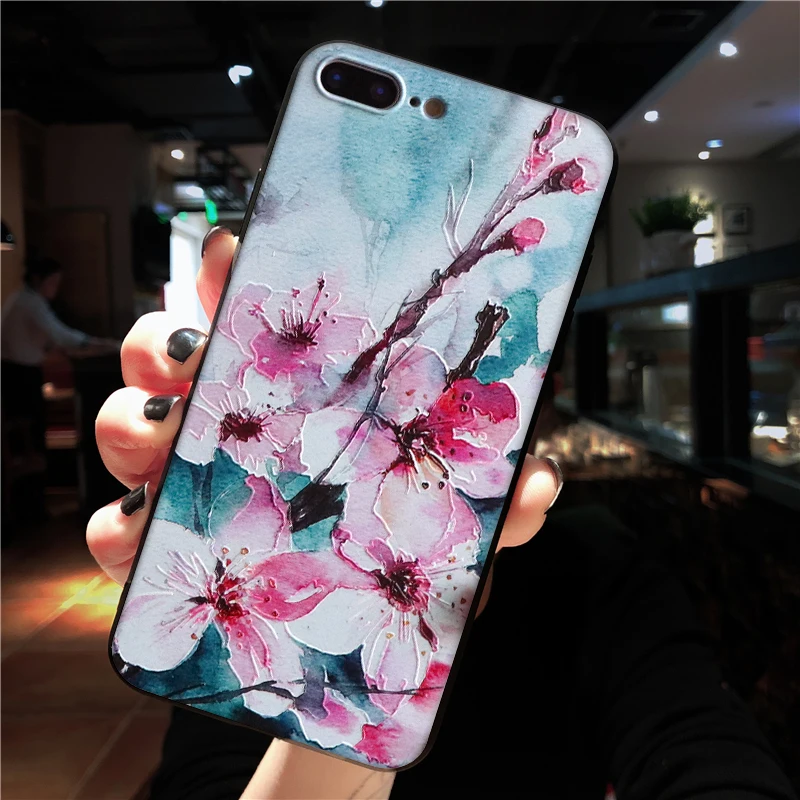 Чехол с объемным тиснением и цветочным рисунком для iPhone XR 6 6S 7 8 Plus 5 5S для iPhone 11 Pro XS Max для iPhone X чехол TPU Capa - Цвет: lvditao