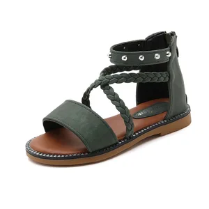 Детские сандалии с заклепками, кожаные пляжные сандалии для девочек, детская летняя обувь, тканевые сандалии принцессы для 3, 4, 5, 6, 7, 8, 9, 10, 11, 12 лет