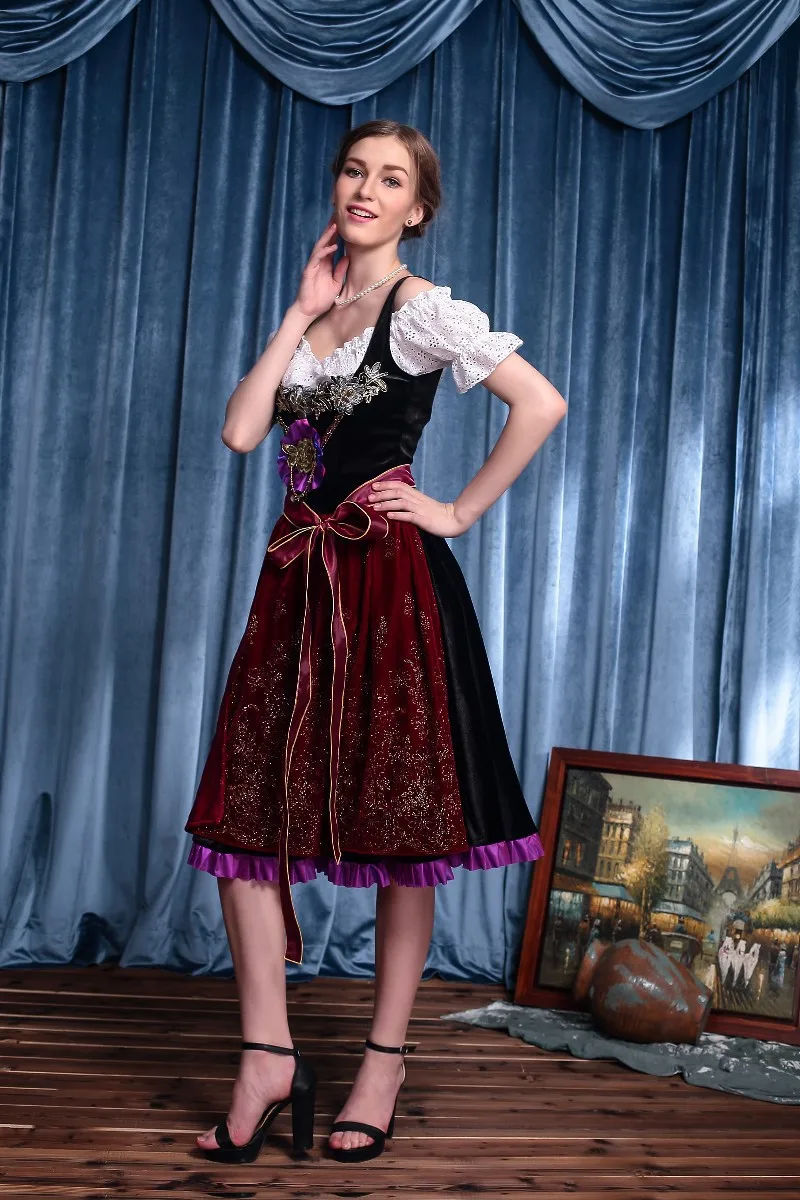 Мода Октоберфест пиво девушка костюм платье горничной Wench Германия Баварская с коротким рукавом нарядное