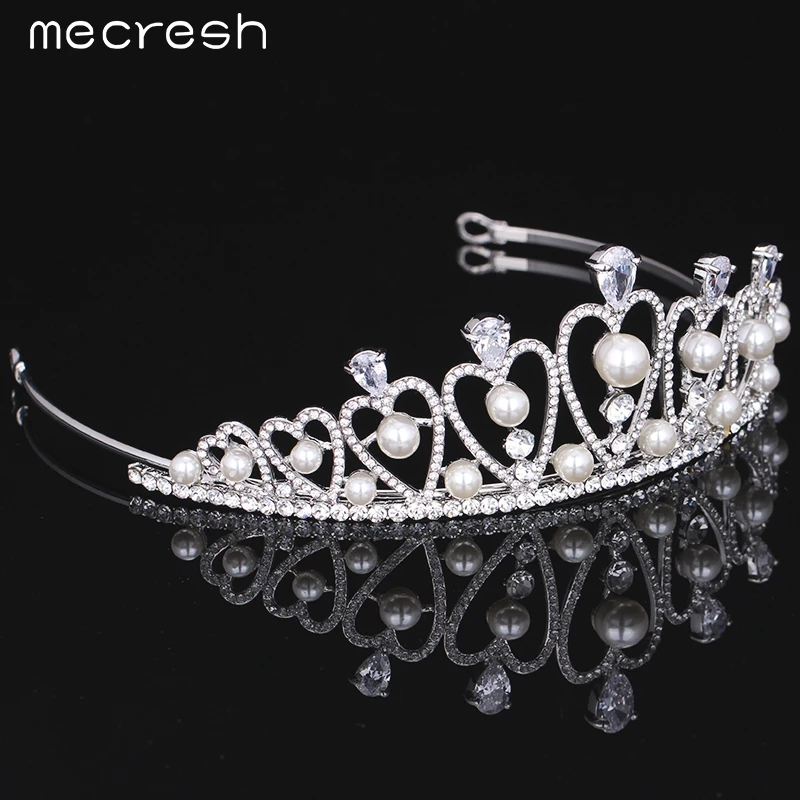 Mecresh великолепный фианит свадебная тиара Корона Серебряный Цвет Кристалл