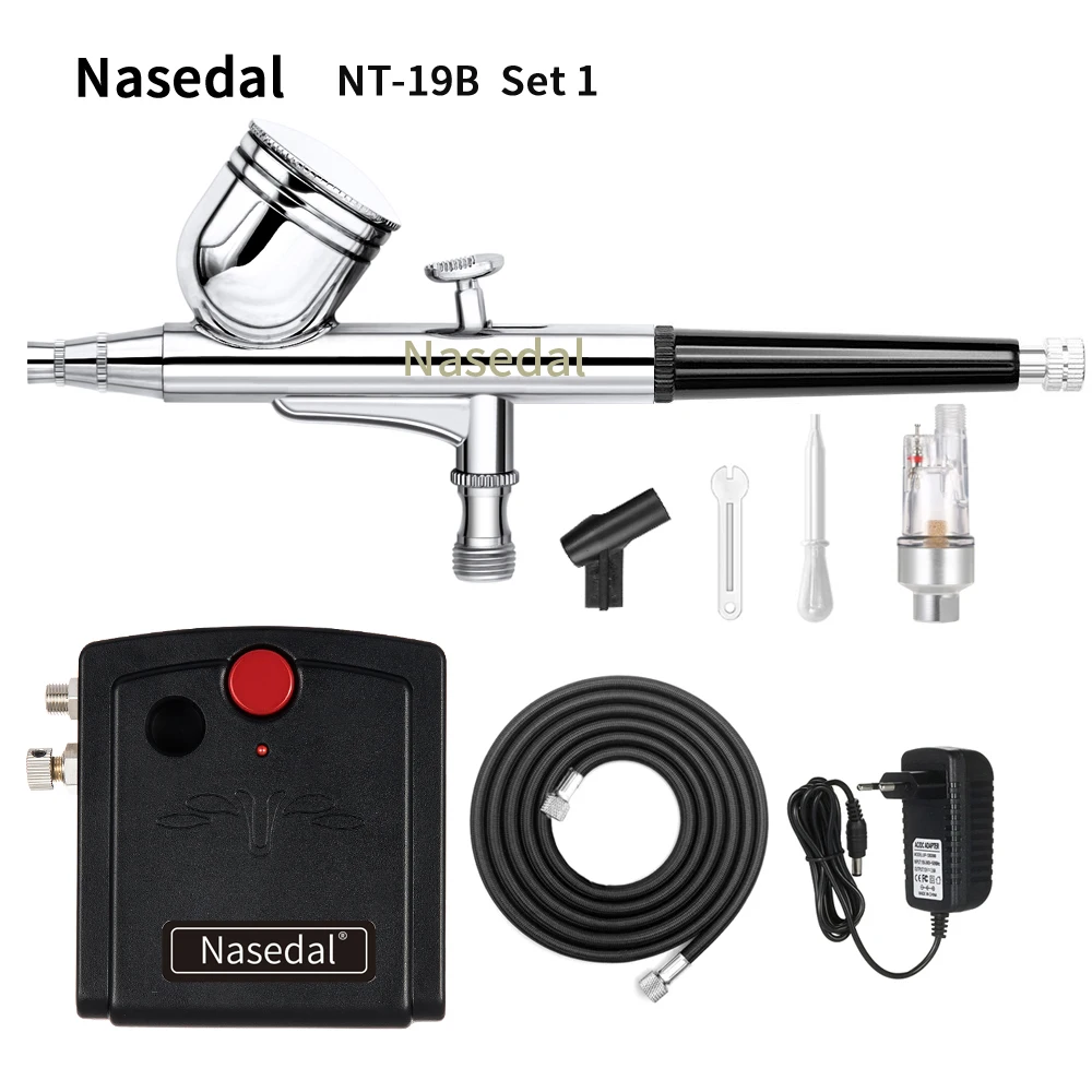 Nasedal Dual-Action Airbrush Compressor Kit 0.3mm Air brush Spary Gun for Cake Decoration Nail Art Model Car Painting Spray Tool