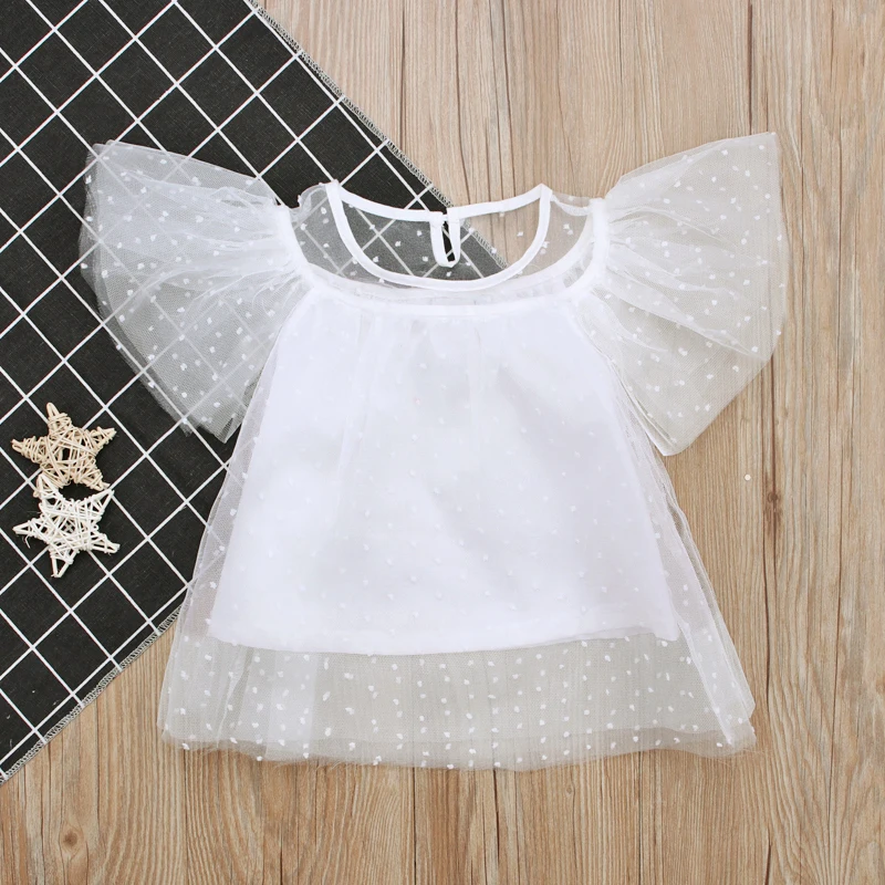 Новинка 2018 модные кружевные футболки для маленьких девочек однотонная летняя