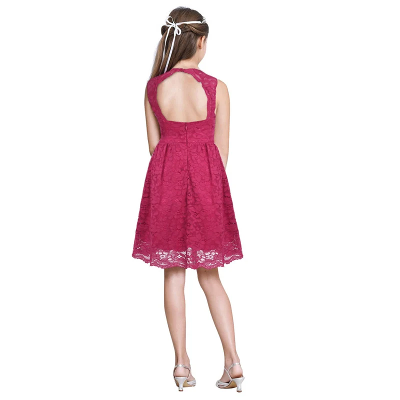 Летнее кружевное платье без рукавов для девочек с цветочным узором и вырезом