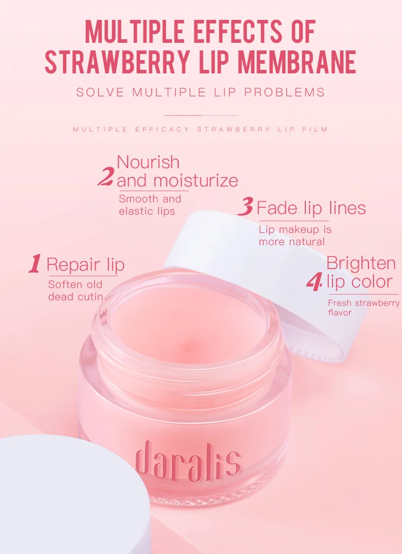 Daralis, 15 г, Клубничная маска для губ, маска для сна для губ, розовый крем для губ, отшелушивающий крем для губ, увлажняющий крем для ухода за губами