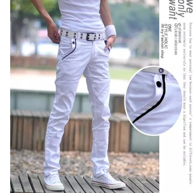 Мода 2021 для мужчин Slim Fit повседневные белые эластичные тонкие облегающие штаны