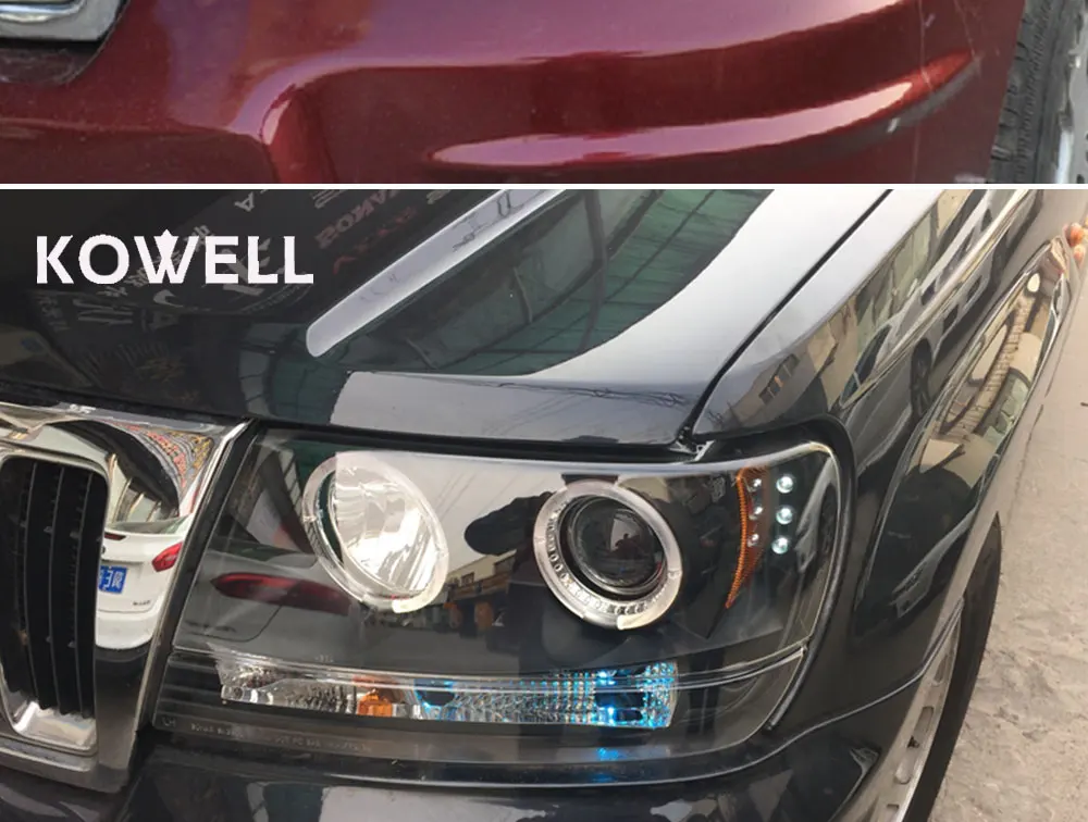 KOWELL автомобильный Стайлинг для Jeep Grand Cherokee 1999-2004 светодиодный головной светильник ксенон HID передний светильник светодиодный DRL ангельские глазки