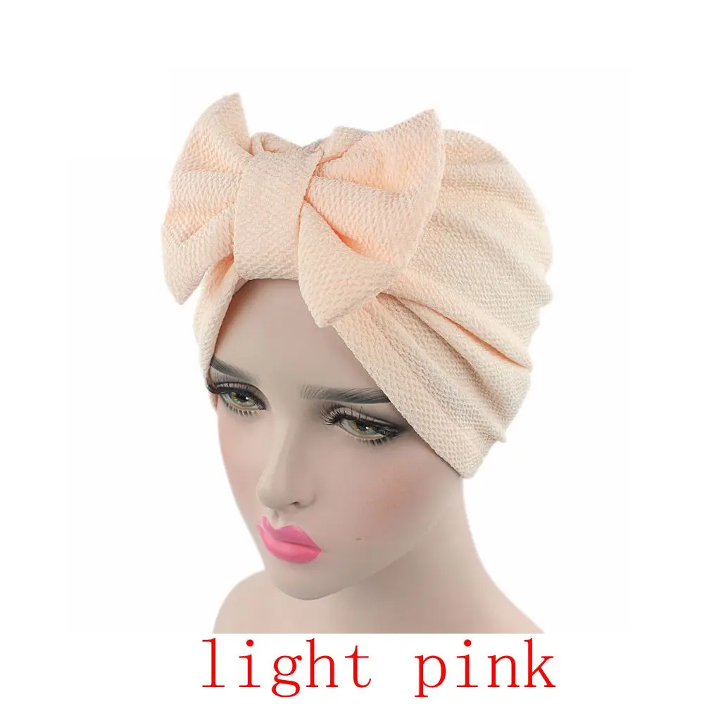 light pink Модная женская большая повязка на голову головной убор с бантом Дамская шляпа без полей Chemo Hair cap Мягкая шапка-снуд головной платок, шарф - Цвет: light pink