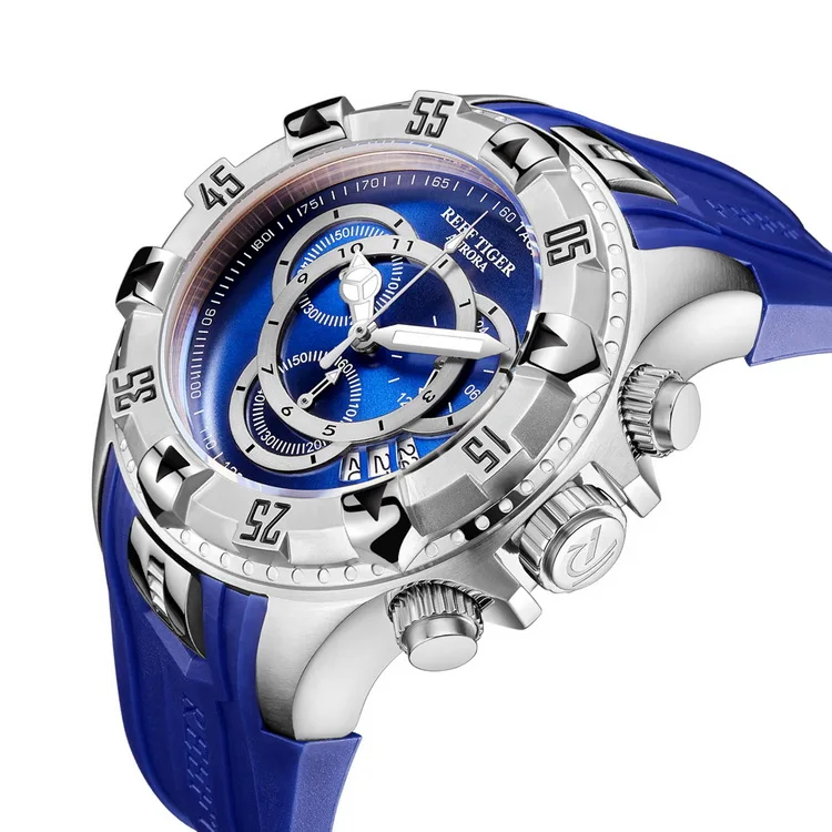 Reef Tiger Aurora Serier RGA303-2 мужские спортивные большие часы водонепроницаемые кварцевые наручные часы с хронографом большой циферблат-розовое золото