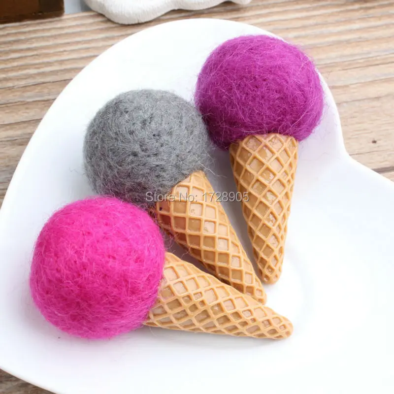 Christmas Wool Felt Ball Ice Cream Lolly Felt Balls Pom Pom 100% Wool Ball 60*30mm 10pcs Various Colors Wool Doll Accessories