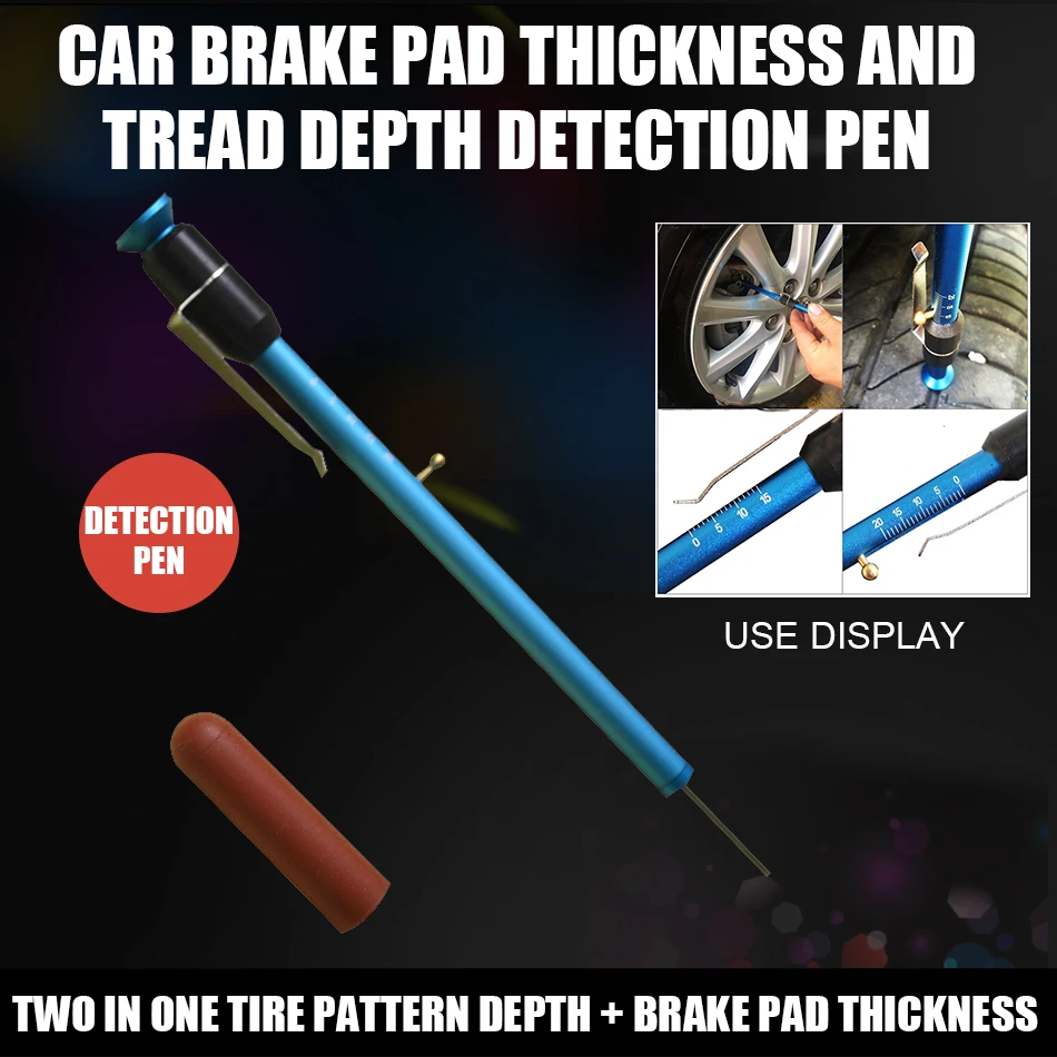 T40139 2 IN 1 Brake Pads Thickness Gauge Tire Tread Depth Measuring Checking Tool Engine Care |