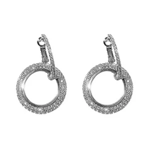 silver Модные Бриллианты геометрические круглые стразы серьги-гвоздики женские серьги-кольца ювелирные изделия - Окраска металла: silver