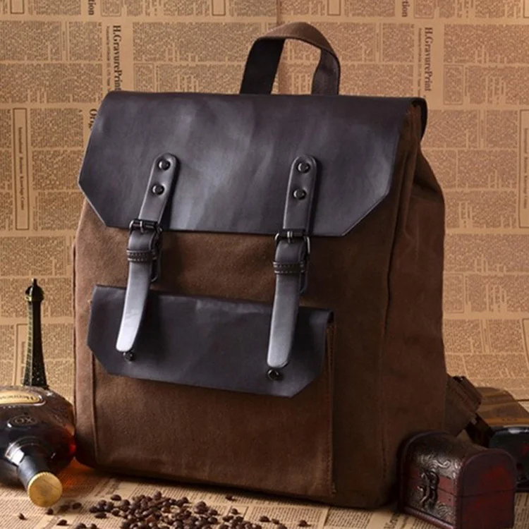 Leather + the new 2015 men canvas backpack bag leisure travel institute wind bags of high quality students school | Багаж и сумки