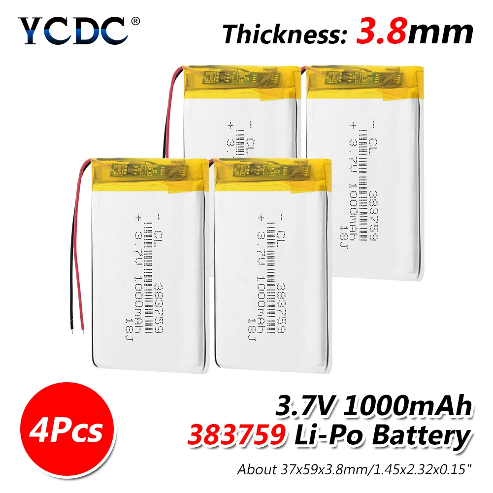 1/2/4x3,7 v литий-ионный аккумулятор для Батарея 383759 1000 мАч литий-полимерный аккумулятор Lipo батареи для контрольное оборудование Bluetooth гарнитура Камера