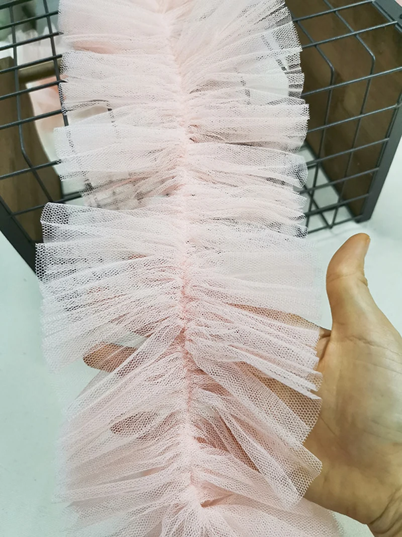 5Yards Pink Pleated Lace Trim Bubble Skirt Ruffle Mesh Ribbon Gathered Fabric Accessories Tutu Wedding Decoration | Дом и сад