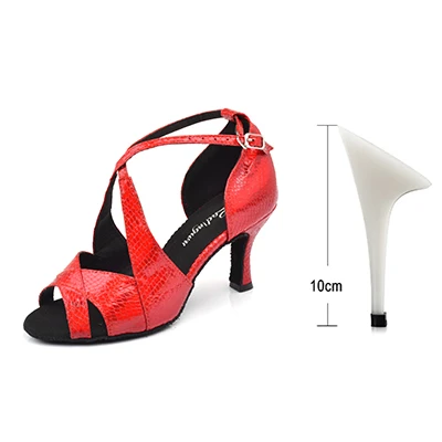 Red 10cm Ladingwu/Новинка; Брендовая обувь для танцев; женская обувь для латинских танцев; уникальная змеиная текстура; искусственная кожа; обувь для сальсы; Каблук 10 см; профессиональная обувь для танго - Цвет: Red 10cm
