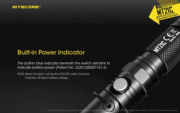 NITECORE MT21C Многофункциональный 90 градусов Регулируемый фонарик 1000LM портативный литой фонарь без батареи 18650