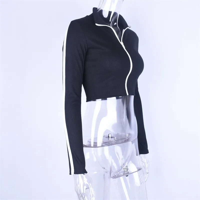 Модные весенние обрезанный свитер новинки для женщин Твердые Zip Up Кардиган