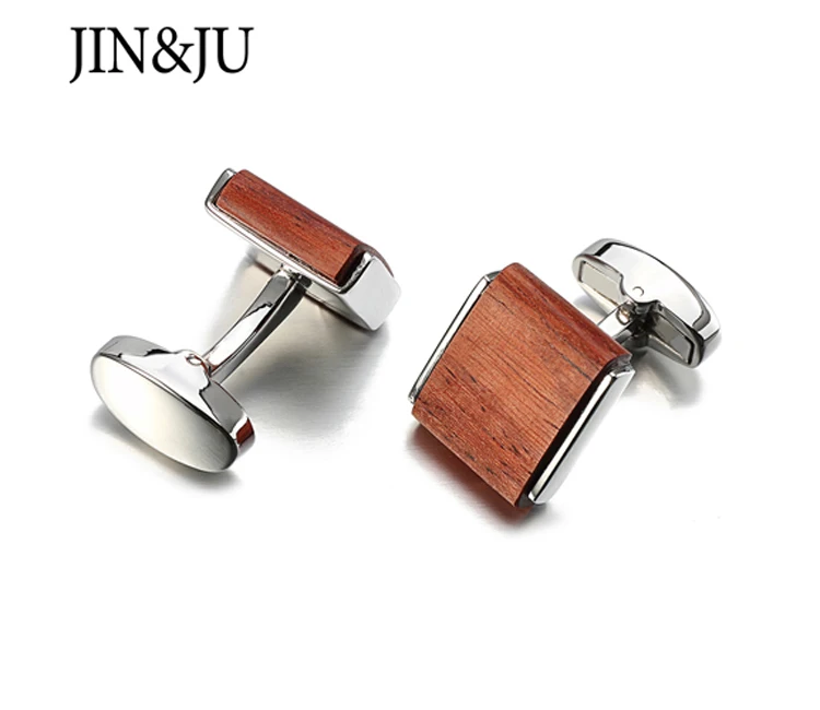 JIN& JU роскошные запонки с деревянными элементами для Для мужчин s рубашка с квадратным высокое качество красные модные запонки свадебный подарок ювелирный бренд для Для мужчин