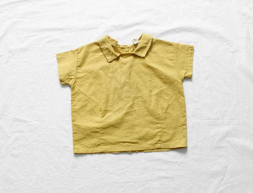 yellow Новые летние хлопковые льняные рубашки в Корейском стиле для маленьких девочек Свободный Топ из тонкой ткани с короткими рукавами детские блузки одежда для девочек - Цвет: yellow