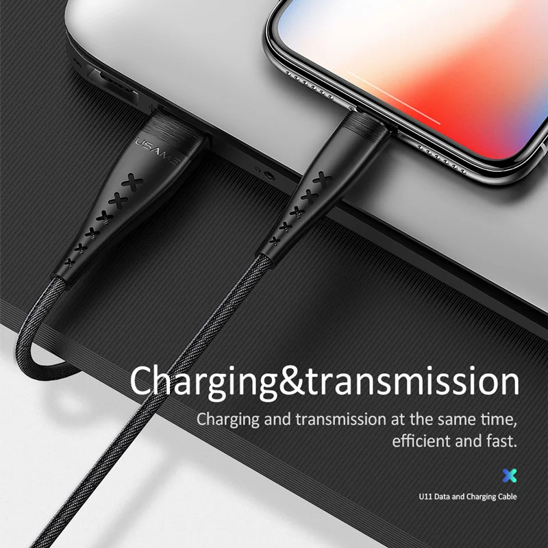 Кабель Micro USB для зарядки и передачи данных iPhone USAMS Type C кабель X XS 8 7 6 plus легкий 2A